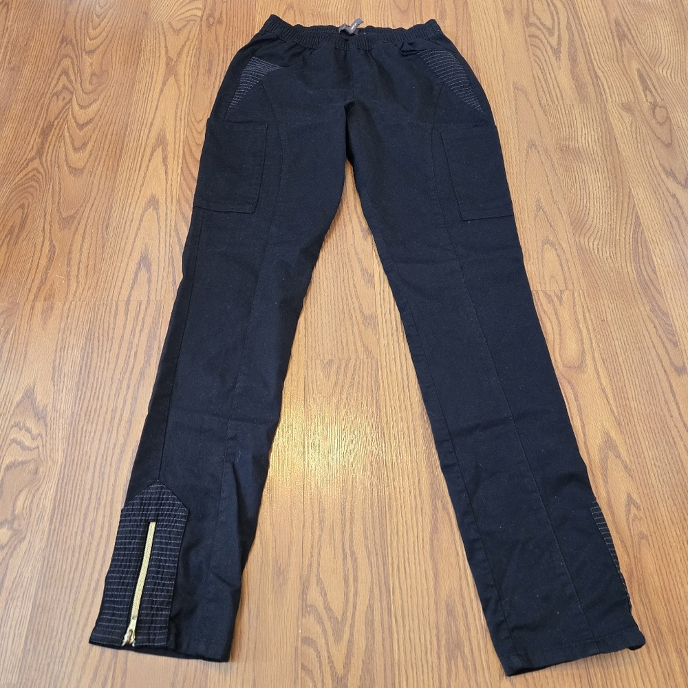 Jaanuu Black Scrub Moto Pants Gold Zippers Pockets Esthetician Nurse Scrubs XS - Picture 4 of 11
